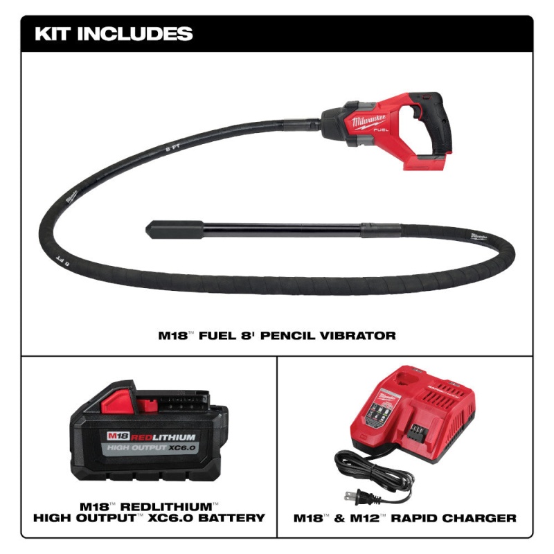 Milwaukee 2911-21 M18 FUEL 18V 8' Cordless Concrete Pencil Vibrator Kit - Image 2