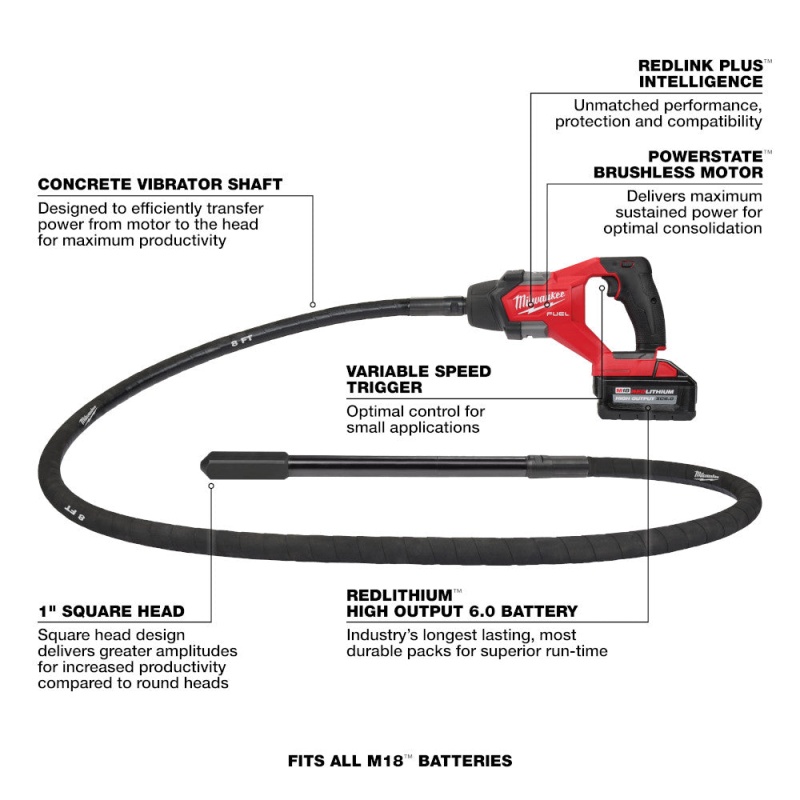 Milwaukee 2911-21 M18 FUEL 18V 8' Cordless Concrete Pencil Vibrator Kit - Image 4