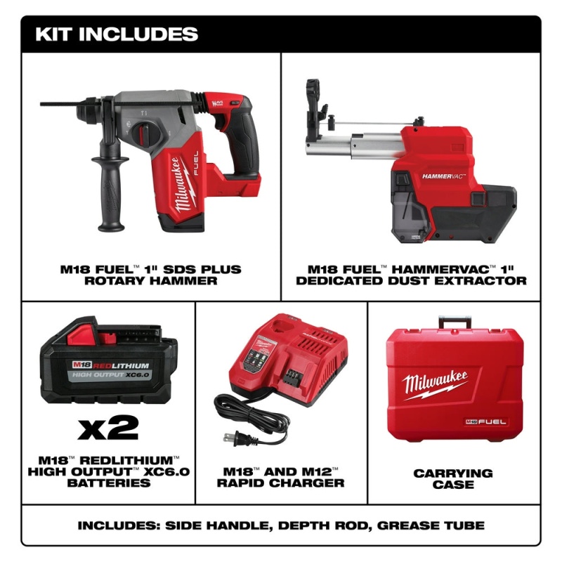 Milwaukee 2912-22DE M18 FUEL 18V 1" SDS Plus Rotary Hammer Dust Extractor Kit - Image 2