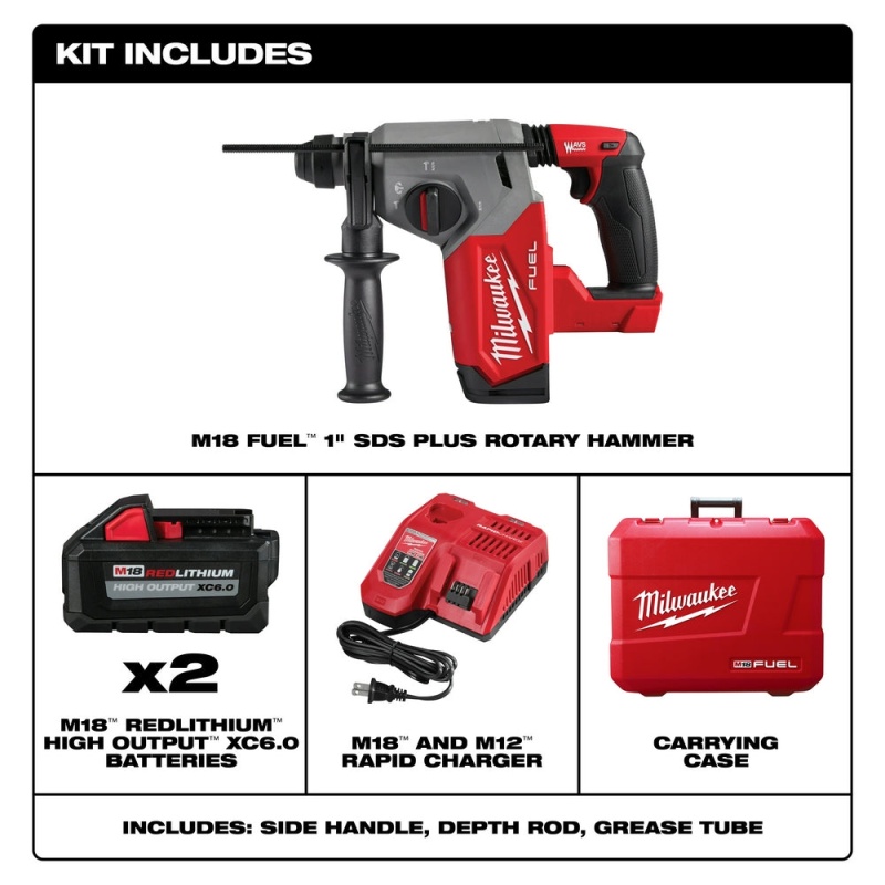 Milwaukee 2912-22 M18 FUEL 18V 1" SDS Plus Brushless Rotary Hammer Kit - Image 2