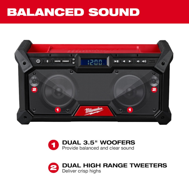 Milwaukee 2952-20B5 M18 18V Cordless Bluetooth Radio w/ 2 - 5AH Batteries - Image 3