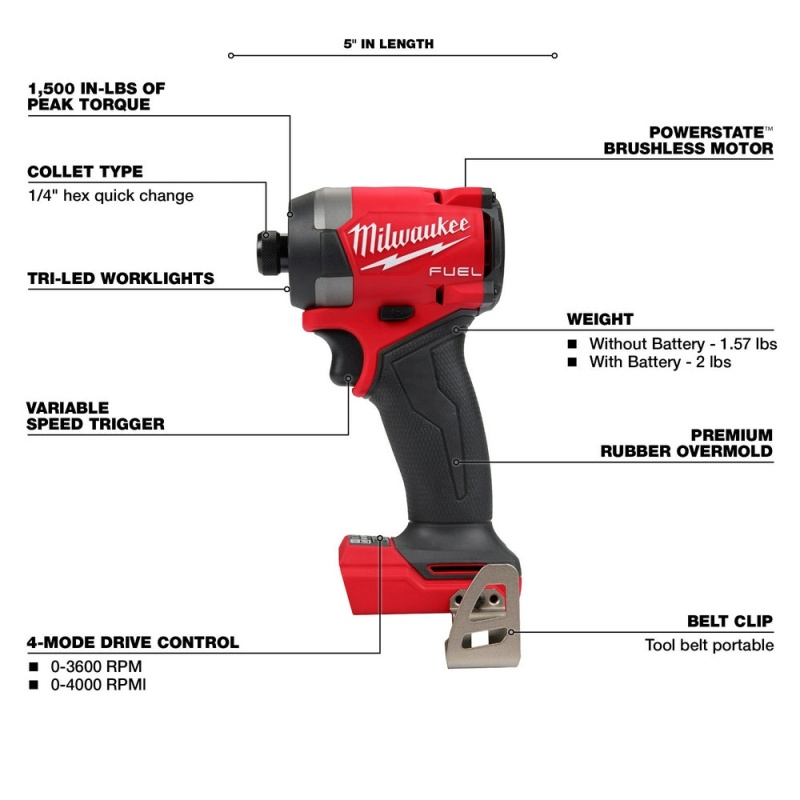 Milwaukee 2953-20 M18 FUEL 18V 1/4" Hex Cordless Li-Ion Impact Driver -Bare Tool - Image 4