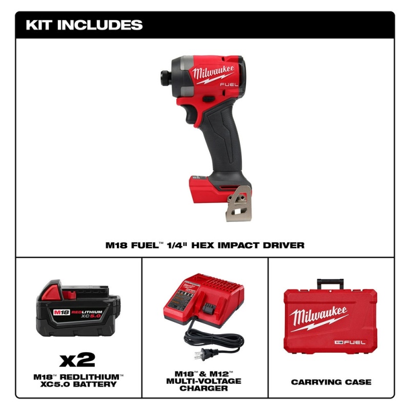 Milwaukee 2953-22 M18 FUEL 18V 1/4" Hex Cordless Li-Ion Impact Driver Kit - Image 8