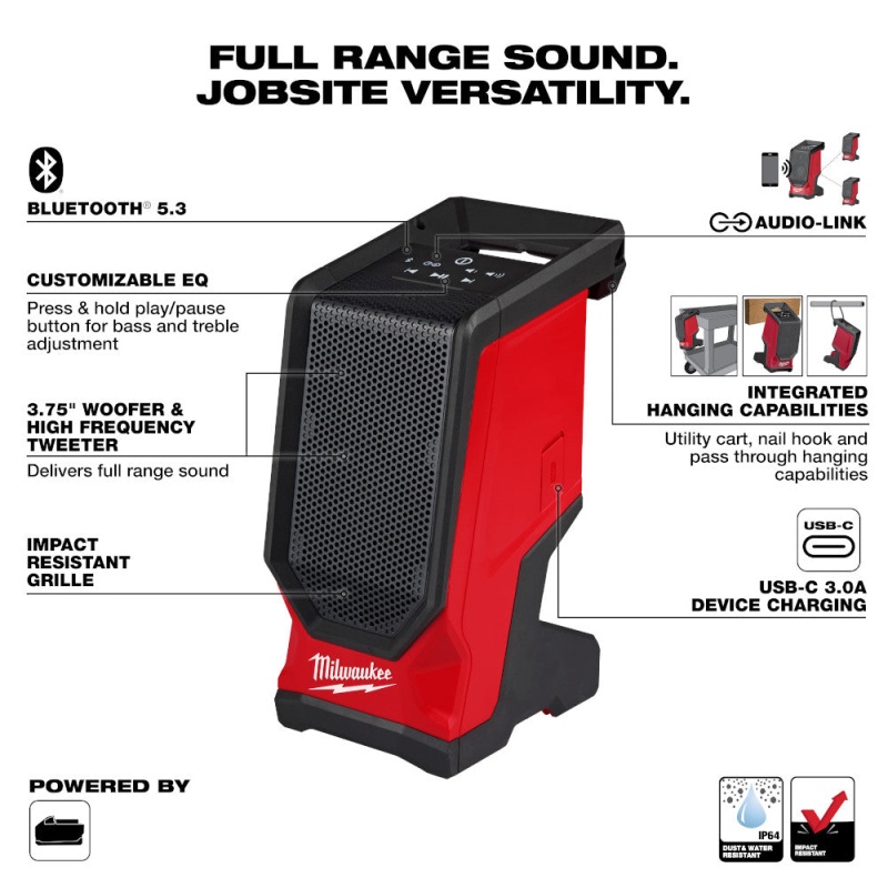 Milwaukee 2954-20 M18 18V Cordless Li-Ion Bluetooth Jobsite Speaker - Bare Tool - Image 2