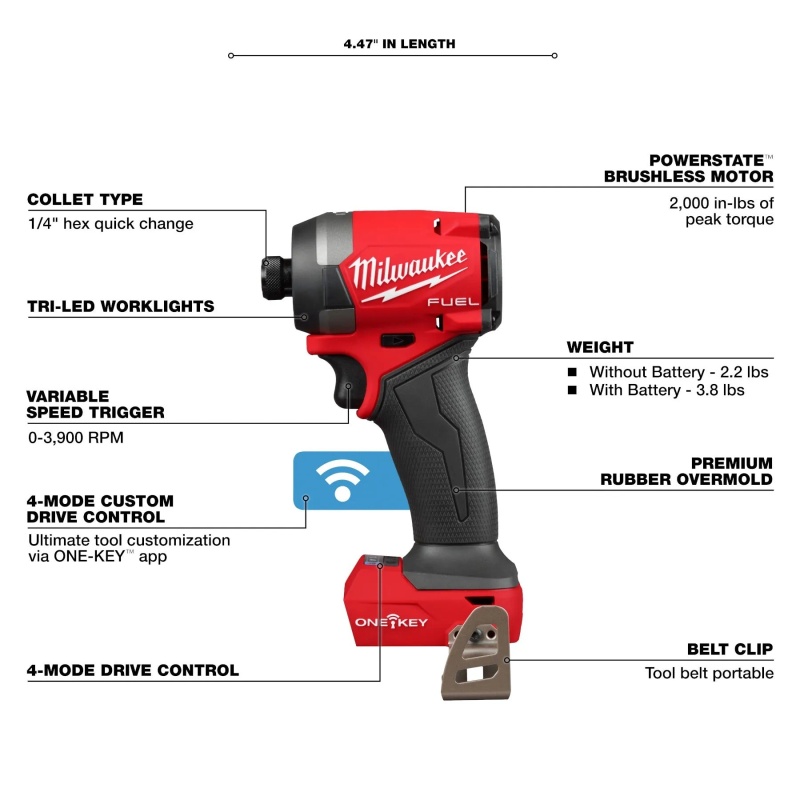 Milwaukee 2957-20 M18 FUEL 18V 1/4" Hex Impact Driver w/ ONE-KEY - Bare Tool - Image 3