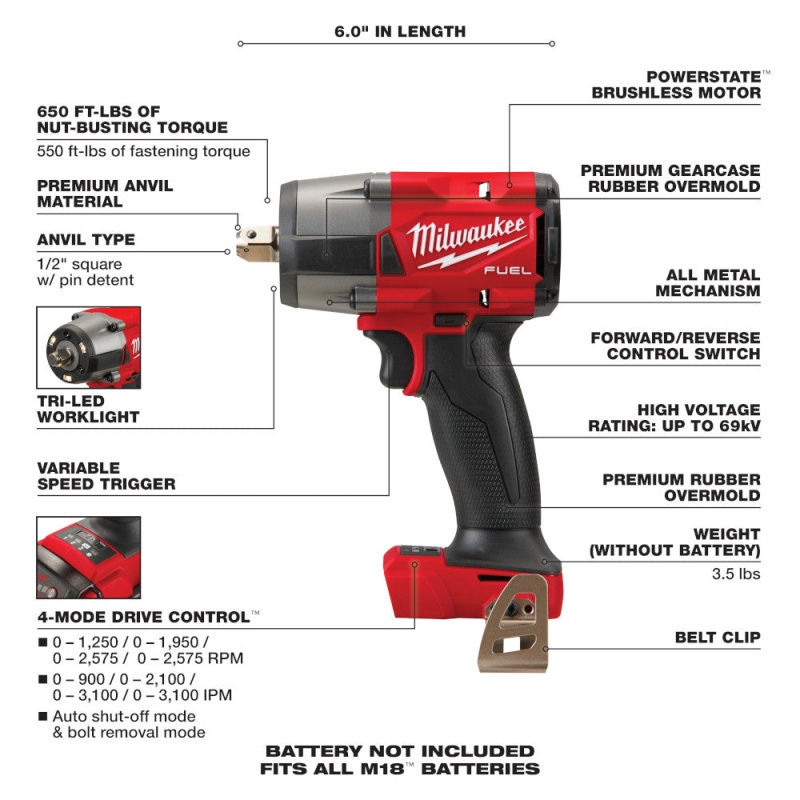 Milwaukee 2962P M18 FUEL 18V 1/2" Mid Torque Imapct w/ SAE Socket Set - 12 PC - Image 3