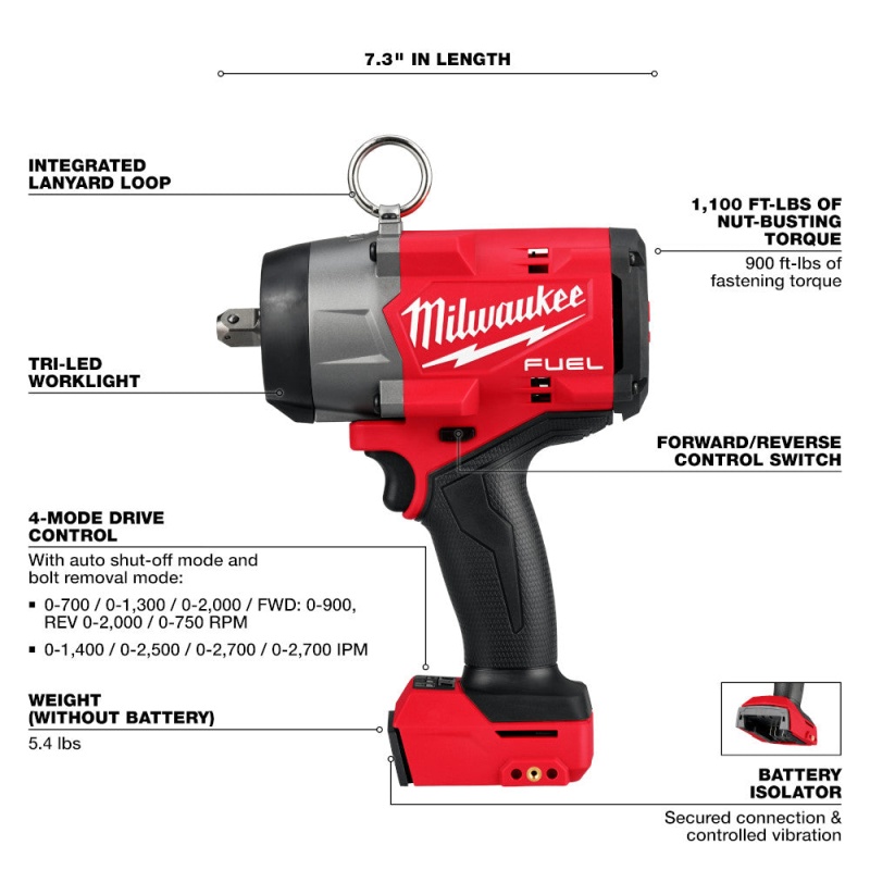 Milwaukee 2966-20 M18 FUEL 18V 1/2" High Torque Impact Wrench w/ Pin - Bare Tool - Image 4