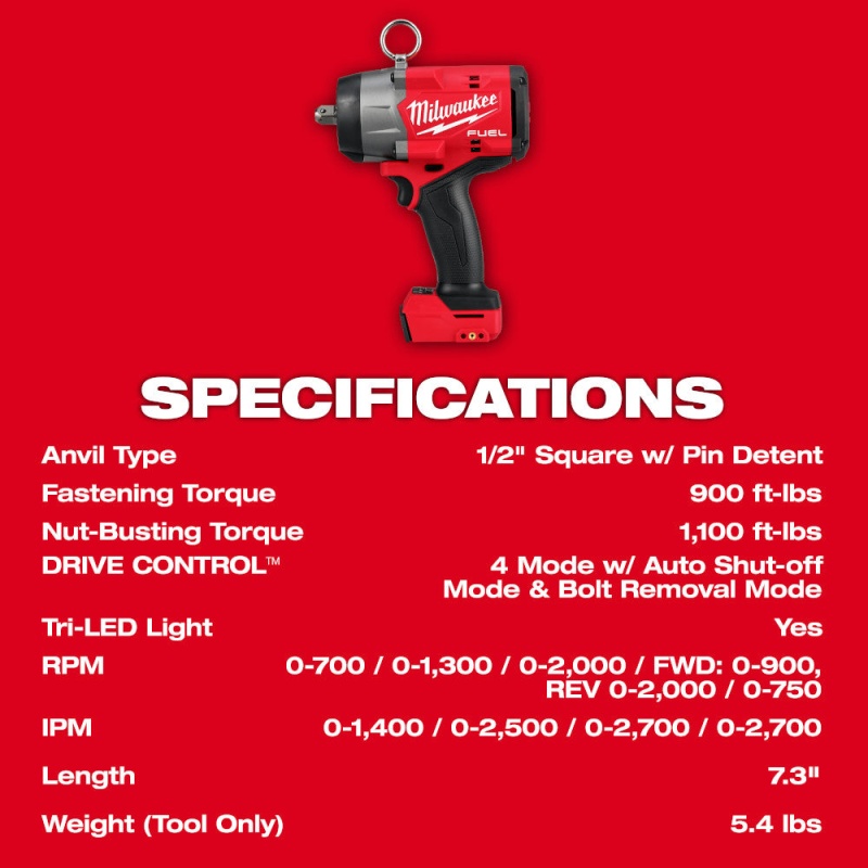 Milwaukee 2966-20 M18 FUEL 18V 1/2" High Torque Impact Wrench w/ Pin - Bare Tool - Image 8