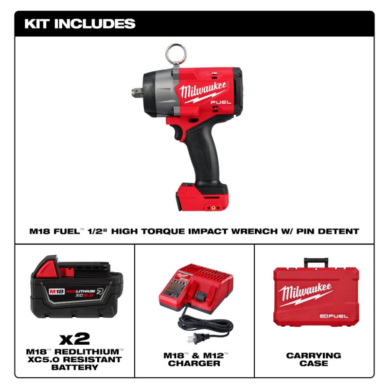 Milwaukee 2966-22 M18 FUEL 18V 1/2" High Torque Impact Wrench w/ Pin Detent Kit - Image 2