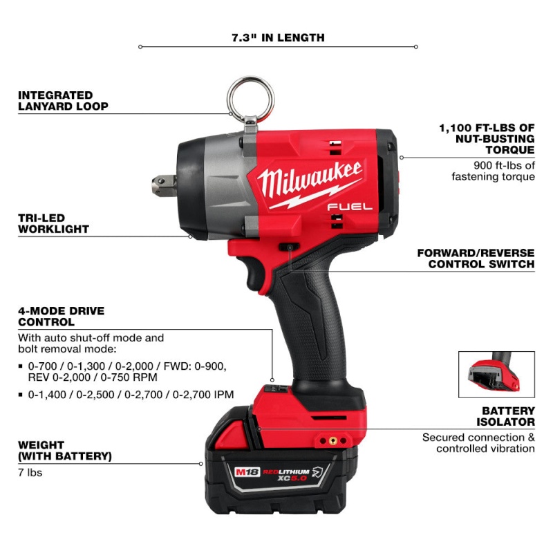 Milwaukee 2966-22 M18 FUEL 18V 1/2" High Torque Impact Wrench w/ Pin Detent Kit - Image 4