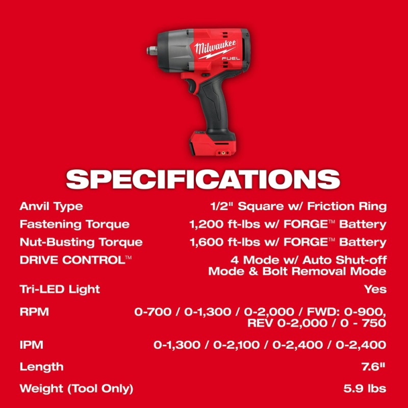 Milwaukee 2967-20 M18 FUEL 18V 1/2" High Torque Impact Wrench - Bare Tool - Image 8