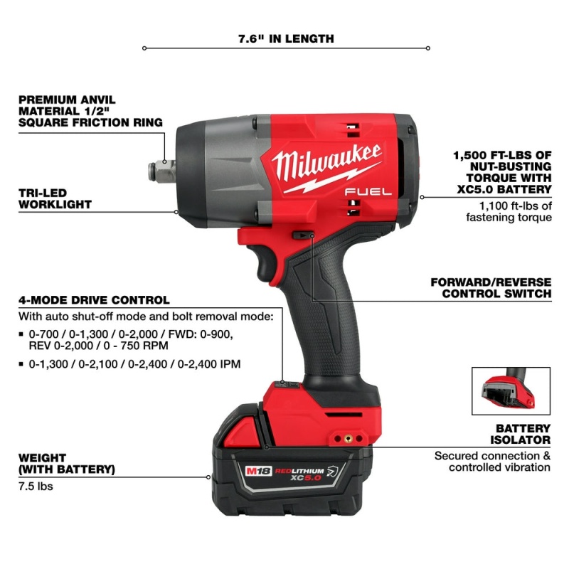 Milwaukee 2967-21B8F M18 FUEL 18V 1/2" Impact Wrench Kit w/ 8AH Forge Battery - Image 3