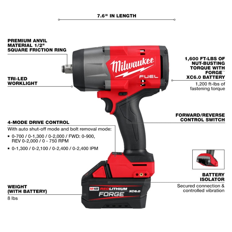 Milwaukee 2967-21F M18 FUEL 18V 1/2" High Torque Impact Wrench FORGE Kit - Image 7