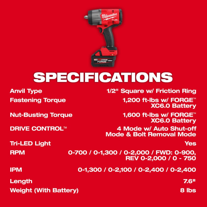 Milwaukee 2967-21F M18 FUEL 18V 1/2" High Torque Impact Wrench FORGE Kit - Image 8