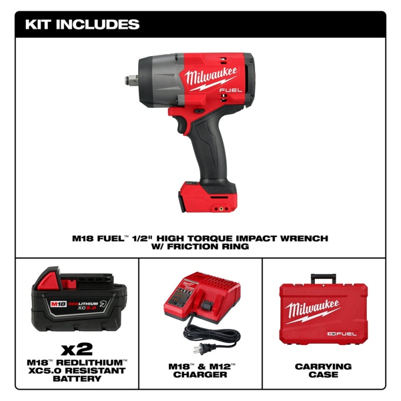 Milwaukee 2967-22 M18 FUEL 18V 1/2" High Torque Impact Wrench Friction Ring Kit - Image 2