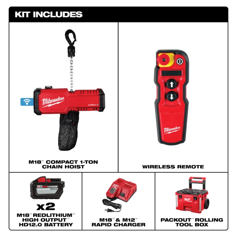 Milwaukee 2983-22HD M18 18V 1-Ton Compact Chain Hoist Kit w/ ONE-KEY and Remote - Image 2