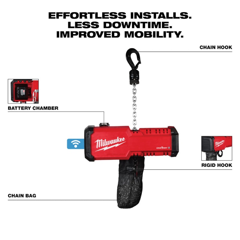 Milwaukee 2983-22HD M18 18V 1-Ton Compact Chain Hoist Kit w/ ONE-KEY and Remote - Image 3