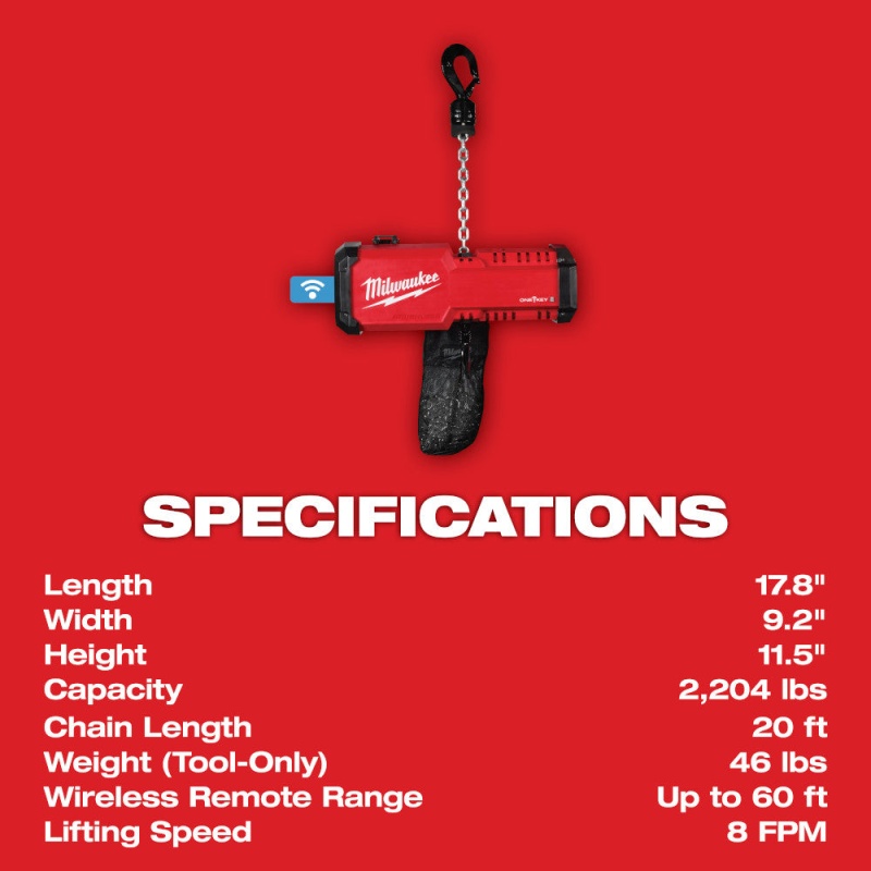 Milwaukee 2983-22HD M18 18V 1-Ton Compact Chain Hoist Kit w/ ONE-KEY and Remote - Image 5