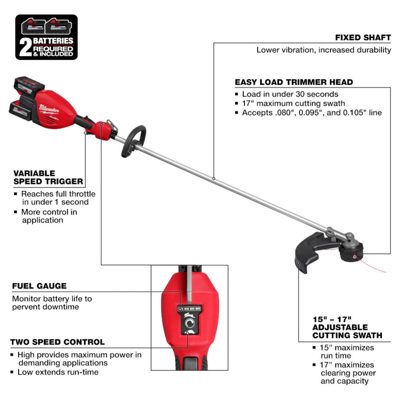 Milwaukee 3006-22 M18 FUEL 18V 17" Dual Battery String Trimmer Kit - Image 7