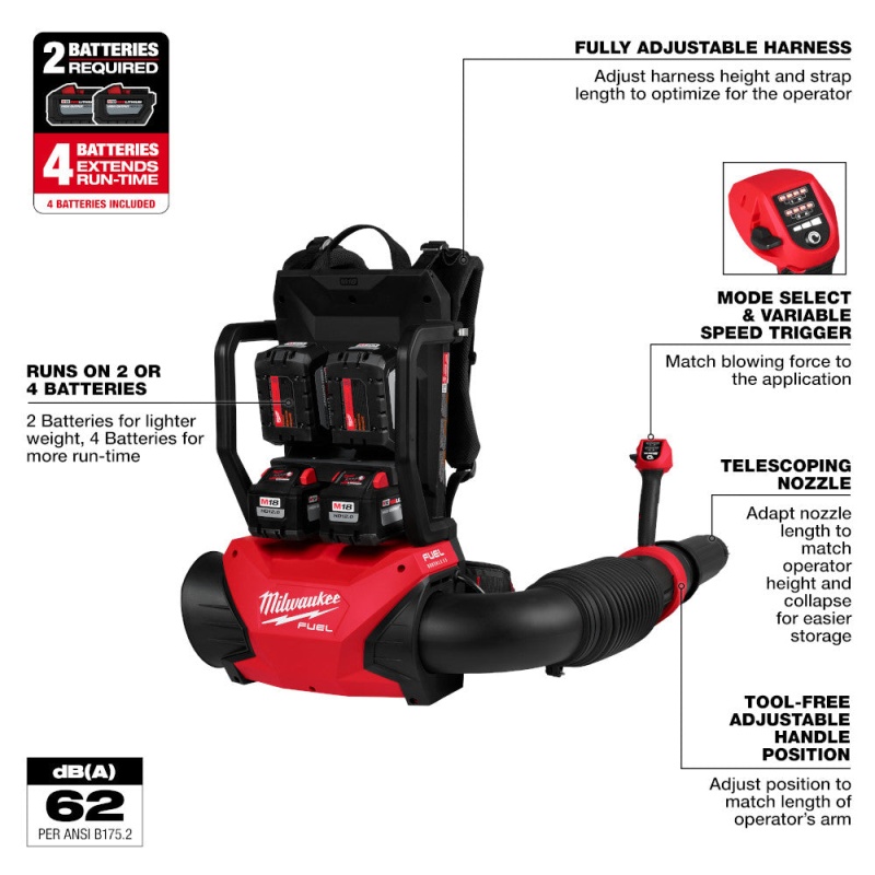 Milwaukee 3009-20 M18 FUEL 18V Dual Battery Backpack Blower - Bare Tool - Image 2