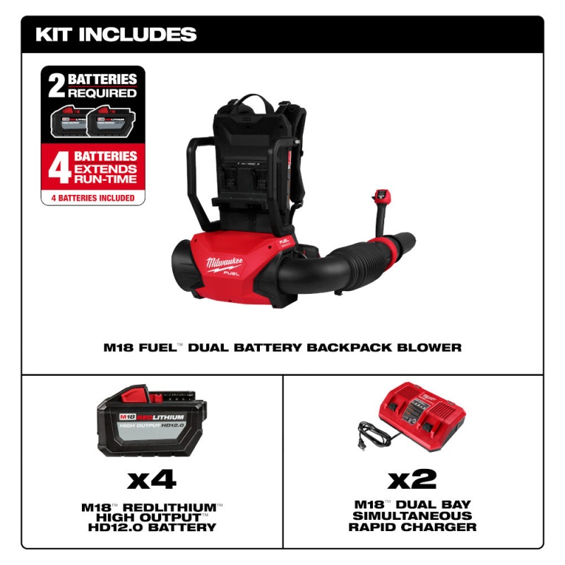 Milwaukee 3009-24HD M18 FUEL 18V Li-Ion Dual Battery Backpack Blower Kit - Image 6