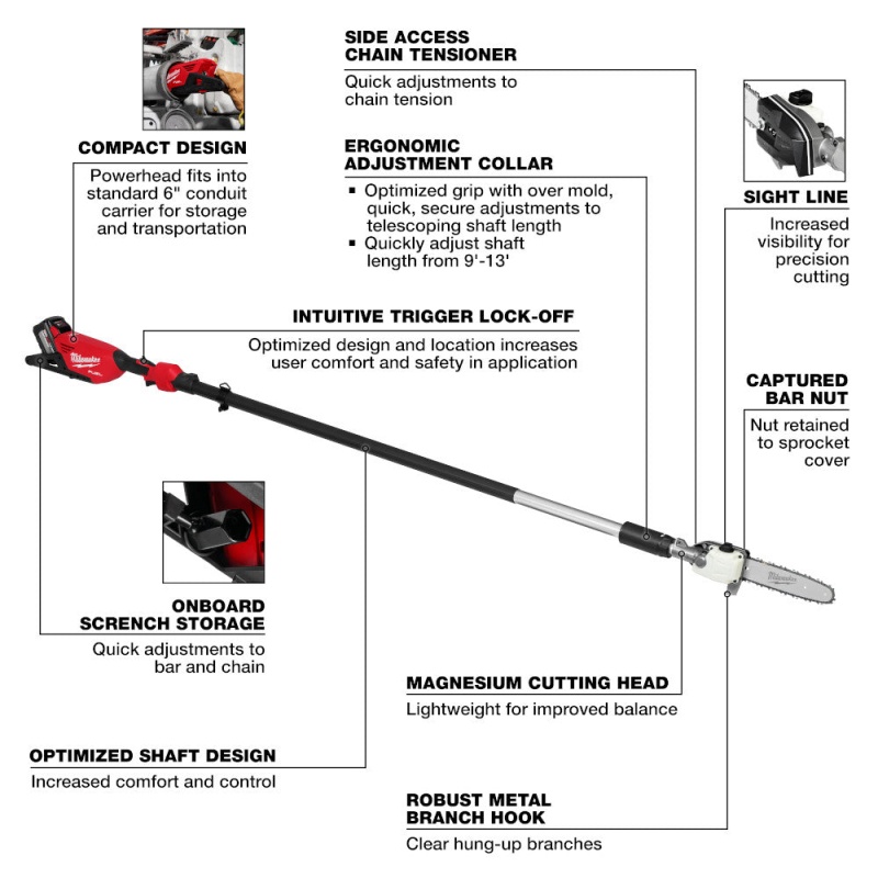 Milwaukee 3013-21 M18 FUEL 18V Cordless Telescoping Pole Saw Kit - Image 6