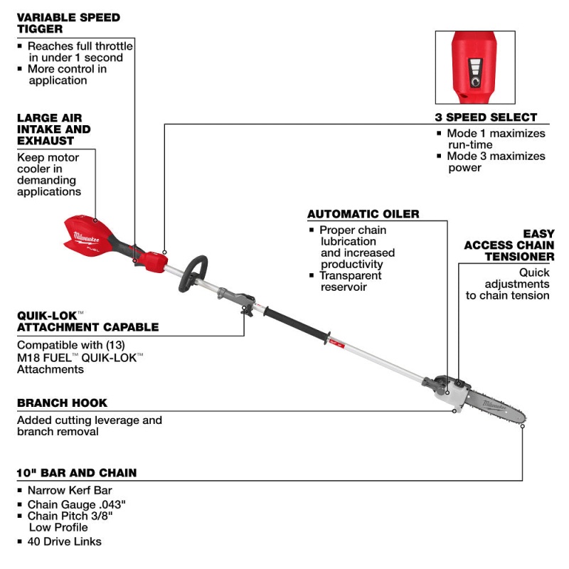 Milwaukee 3016-20PS M18 FUEL 18V Pole Saw w/ QUIK-LOK - Bare Tool - Image 7