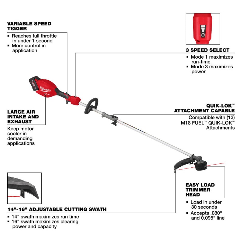 Milwaukee 3016-21ST M18 FUEL 18V String Trimmer w/ QUIK-LOK Kit - Image 7