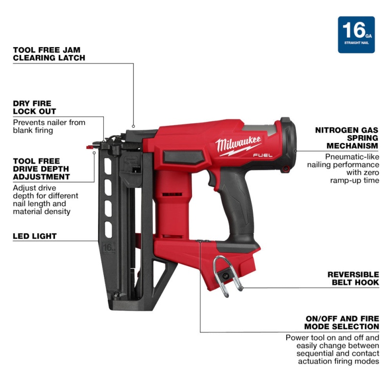 Milwaukee 3020-20 M18 FUEL 18V 16 Gauge Straight Finish Nailer - Bare Tool - Image 8