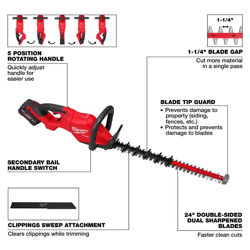 Milwaukee 3033-21 M18 FUEL 24" Cordless Lithium-Ion Hedge Trimmer Kit - Image 4