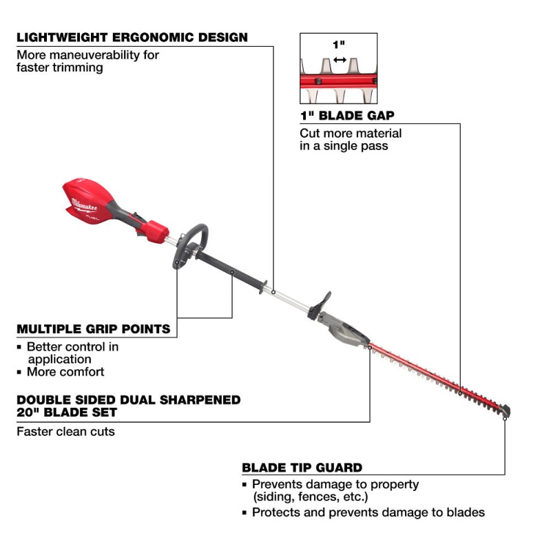 Milwaukee 3043-20 M18 FUEL 18V Cordless Short Pole Hedge Trimmer - Bare Tool - Image 3