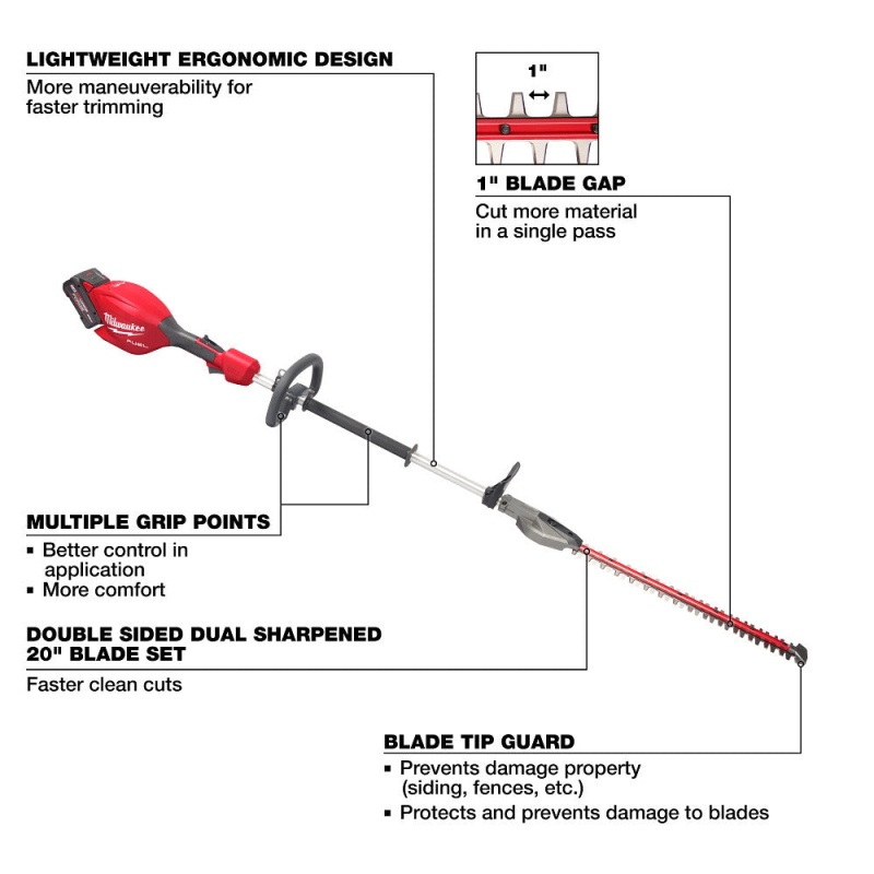 Milwaukee 3043-21 M18 FUEL 18V Cordless Li-Ion Short Pole Hedge Trimmer Kit - Image 4