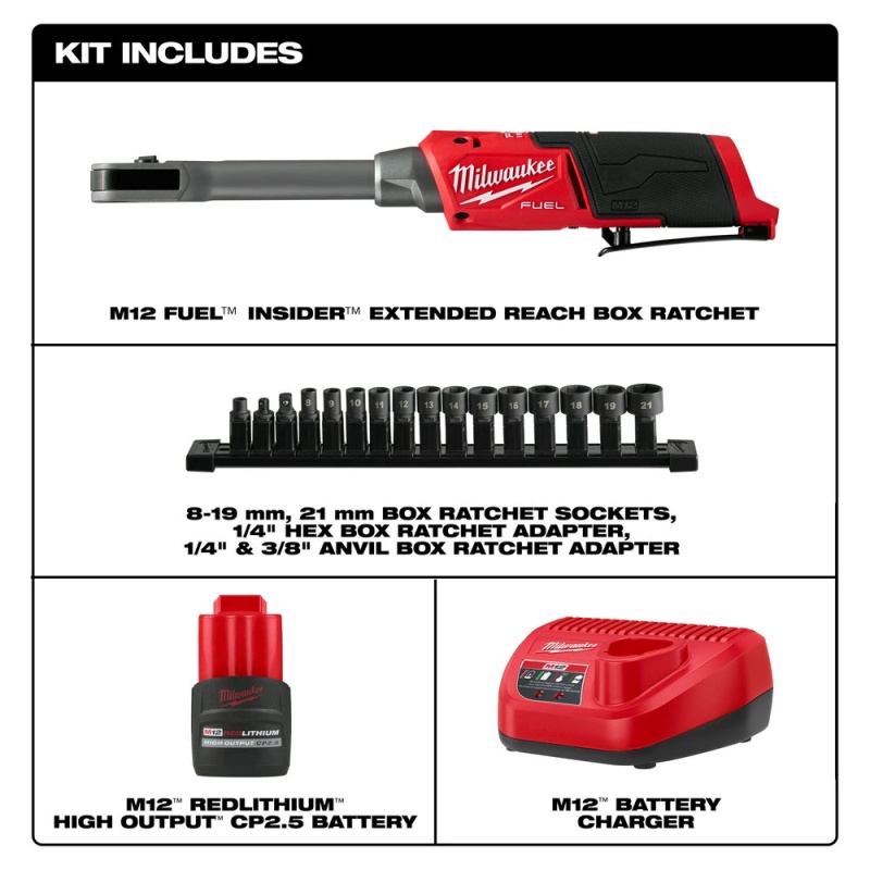 Milwaukee 3050-21 M12 FUEL 12V INSIDER Extended Reach Box Ratchet Kit - Image 2