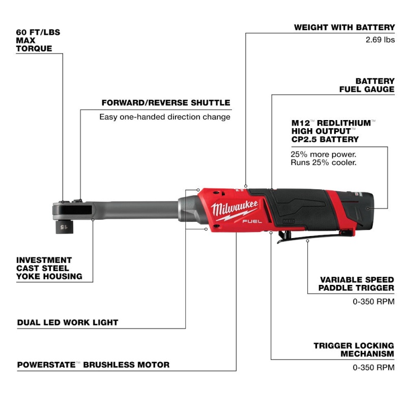 Milwaukee 3050-21 M12 FUEL 12V INSIDER Extended Reach Box Ratchet Kit - Image 5