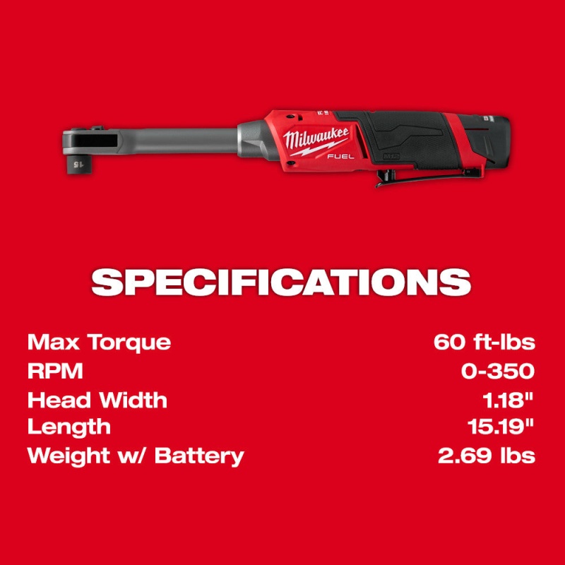 Milwaukee 3050-21 M12 FUEL 12V INSIDER Extended Reach Box Ratchet Kit - Image 9