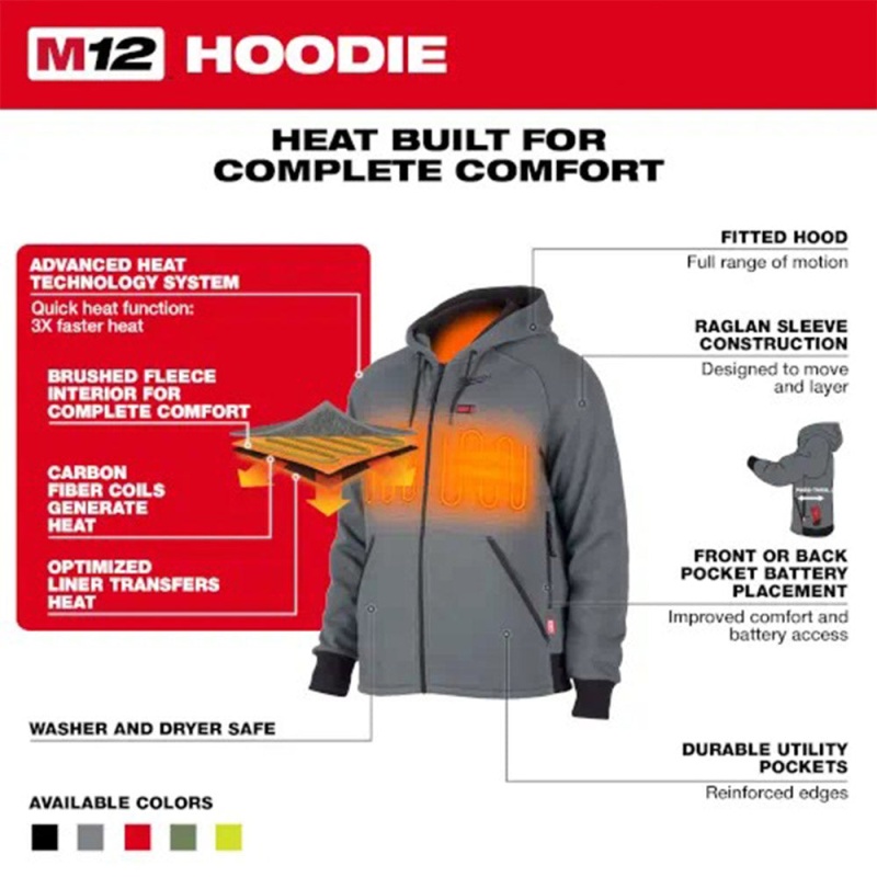 Milwaukee 306B-21L M12 12V Durable Carbon Fiber Heated Black Hoodie Kit - Large - Image 4