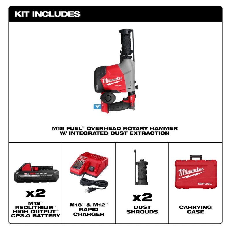 Milwaukee 3311-22 M18 FUEL 18V Overhead Rotary Hammer w/ Dust Extraction - Image 12