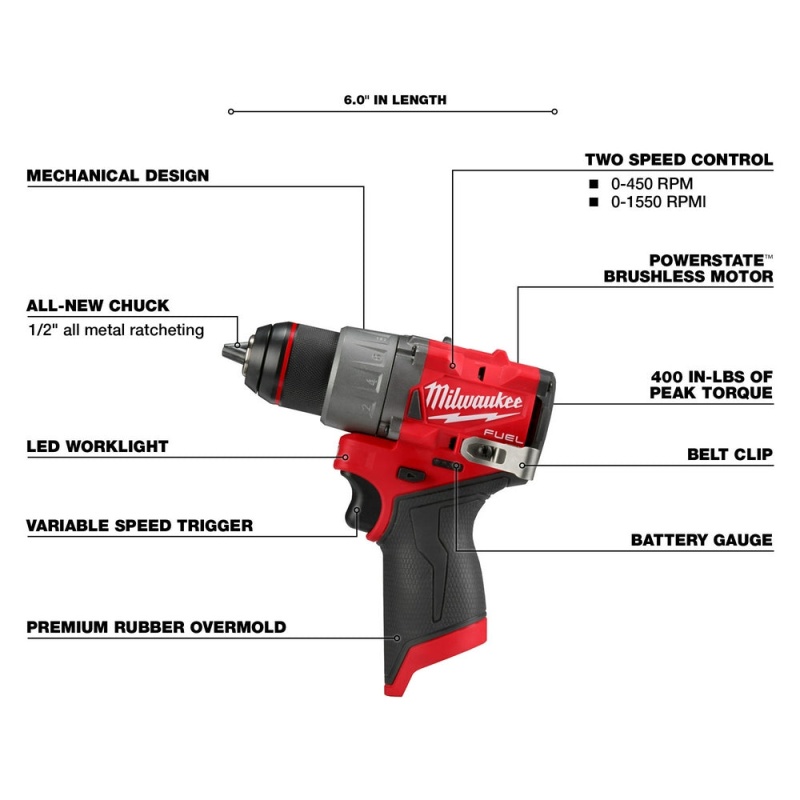 Milwaukee 3403-20 M12 FUEL 12V 1/2" Cordless Li-ion Drill/Driver - Bare Tool - Image 4