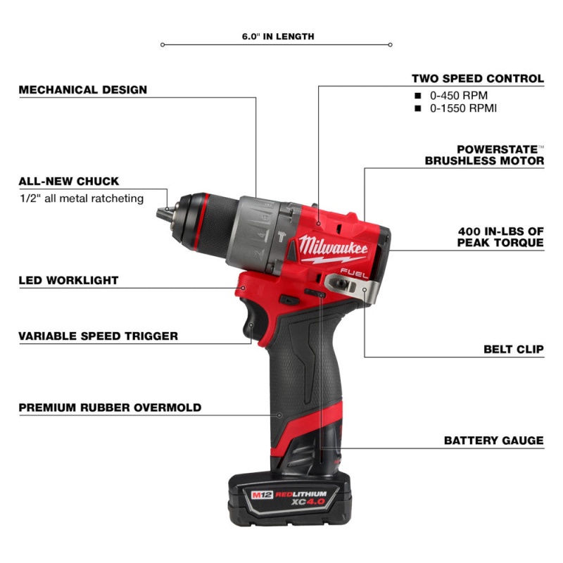 Milwaukee 3404-21 M12 FUEL 12V 1/2" Brushless Cordless Hammer Drill/Driver Kit - Image 2