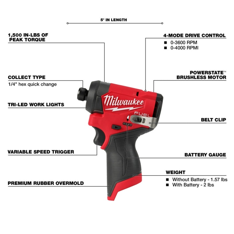 Milwaukee 3453-20XC M12 FUEL 12V Impact Driver w/ 4.0 AH Extended Battery - Image 3