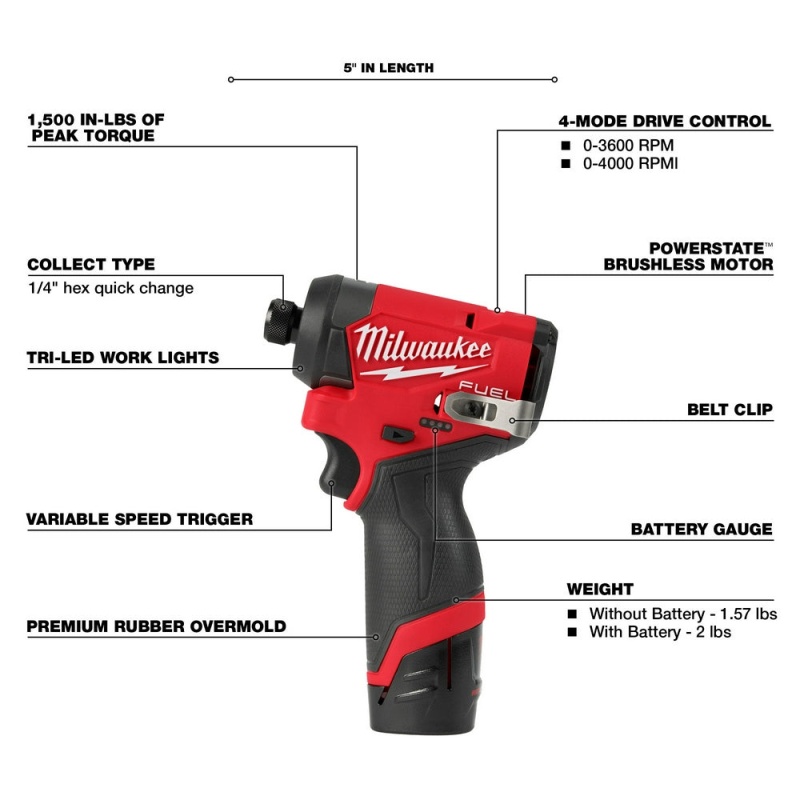 Milwaukee 3453-22 M12 FUEL 12V 1/4 Hex Cordless Li-Ion Impact Driver Kit - Image 4