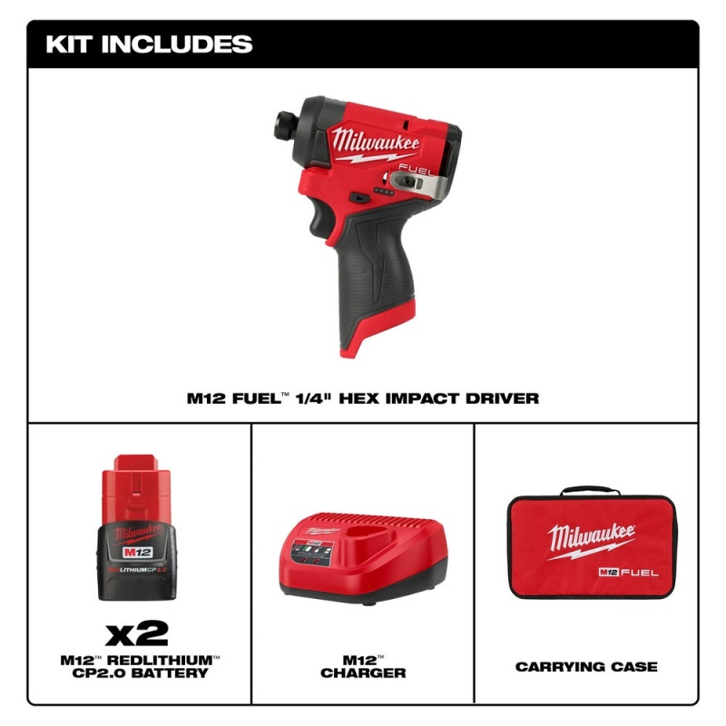 Milwaukee 3453-22 M12 FUEL 12V 1/4 Hex Cordless Li-Ion Impact Driver Kit - Image 8