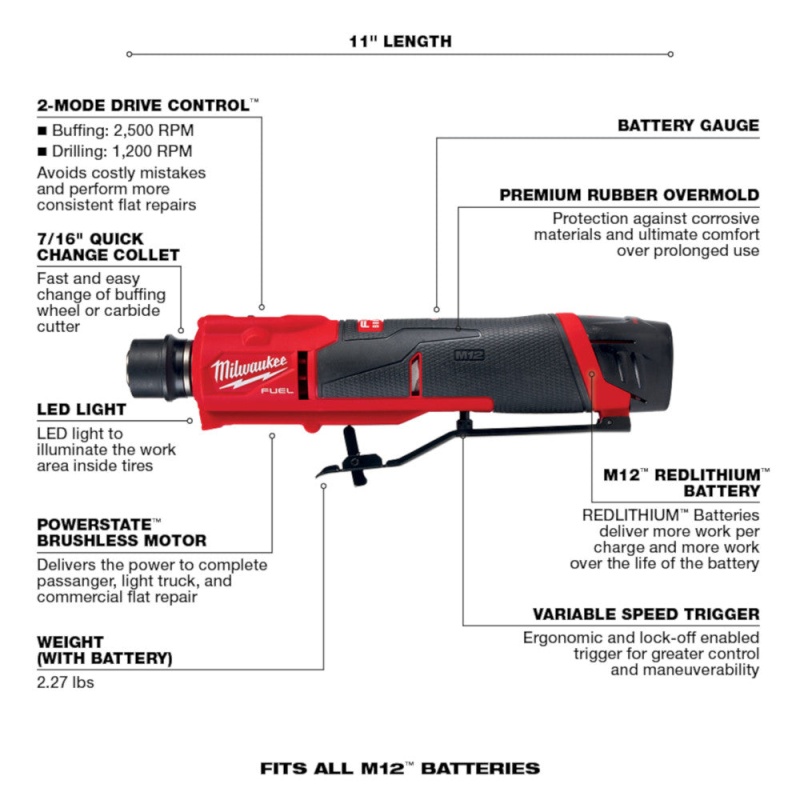 Milwaukee 3459-22 M12 FUEL 12V Cordless Commercial Tire Flat Repair Kit - Image 5