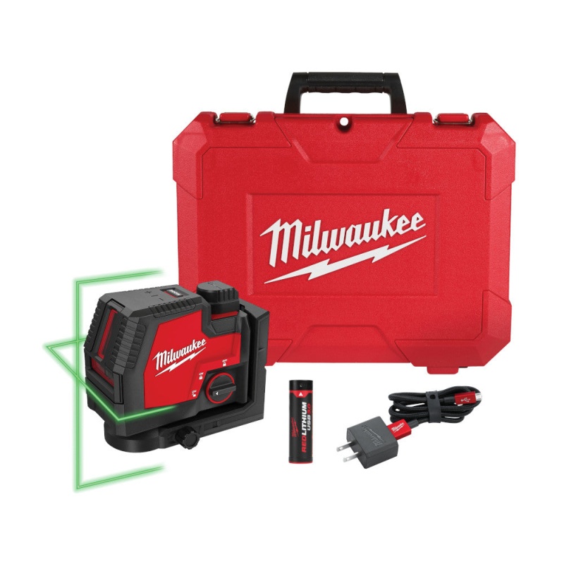 Milwaukee 3521-21 REDLITHIUM USB Rechargeable Cordless Green Cross Line Laser