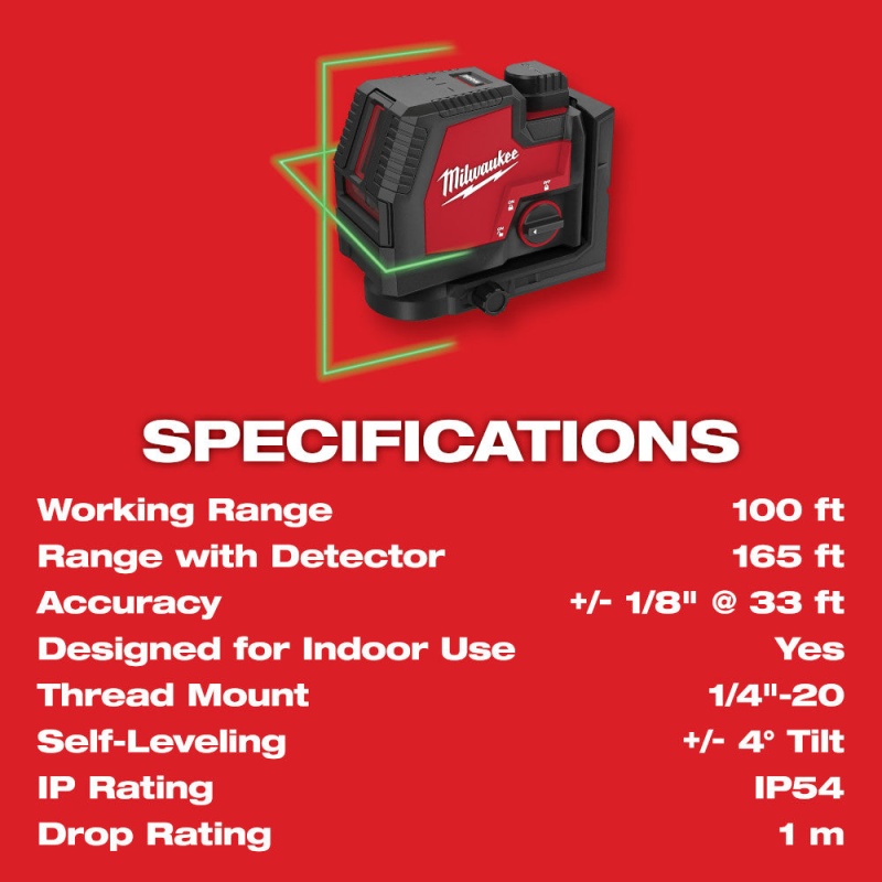 Milwaukee 3521-21 REDLITHIUM USB Rechargeable Cordless Green Cross Line Laser - Image 10