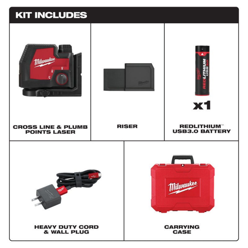 Milwaukee 3522-21 REDLITHIUM USB Rechargeable Green Cross w/ Plumb Points Laser - Image 3