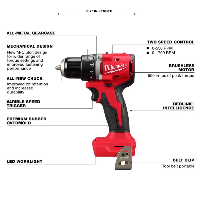 Milwaukee 3601-20 M18 18V 1/2" Compact Brushless Drill Driver - Bare Tool - Image 3