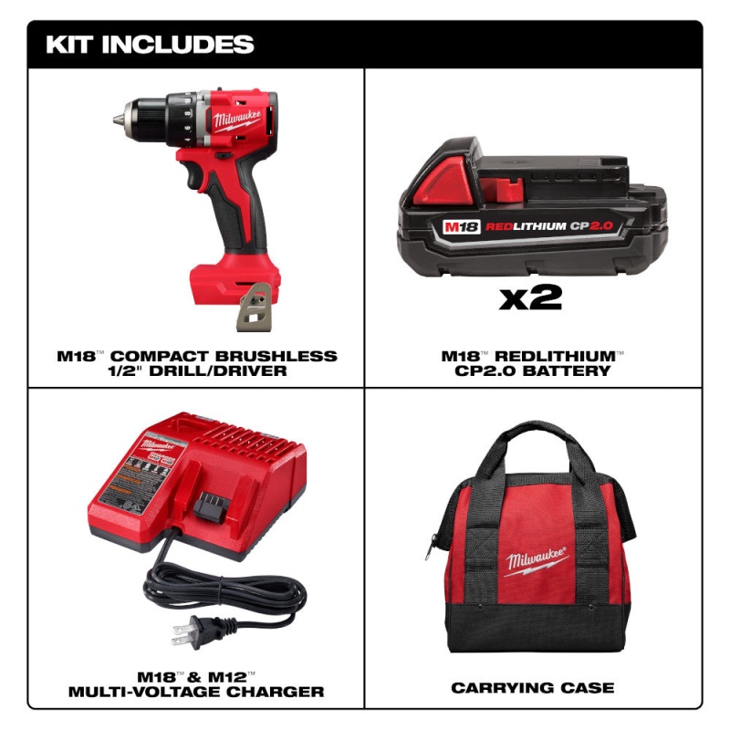 Milwaukee 3601-22CT M18 18V 1/2" Compact Brushless Drill/Driver Kit - Image 2