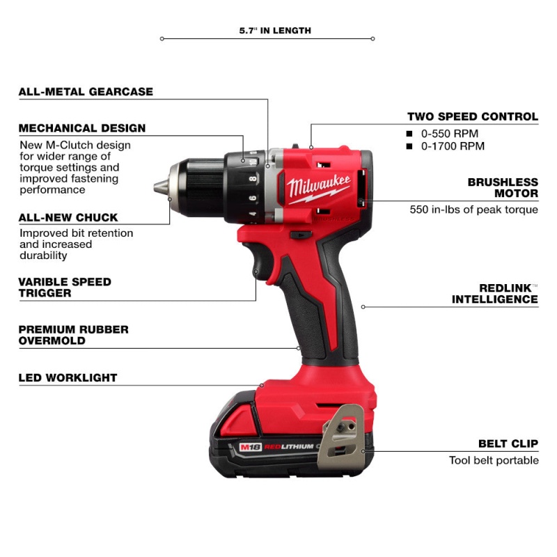 Milwaukee 3601-22CT M18 18V 1/2" Compact Brushless Drill/Driver Kit - Image 4