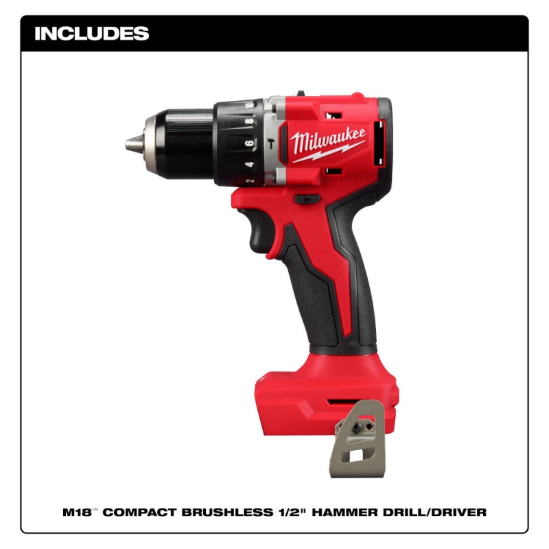 Milwaukee 3602-20 M18 18V 1/2" Compact Brushless Hammer Drill - Bare Tool - Image 2